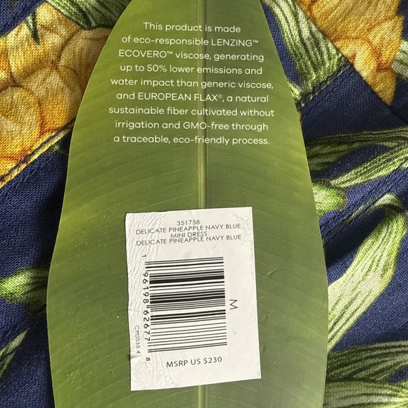 Farm Rio Navy Blue Delicate Pineapple LENZING ECOVERO EUROFLEX Mini Dress Size M - Picture 7 of 11